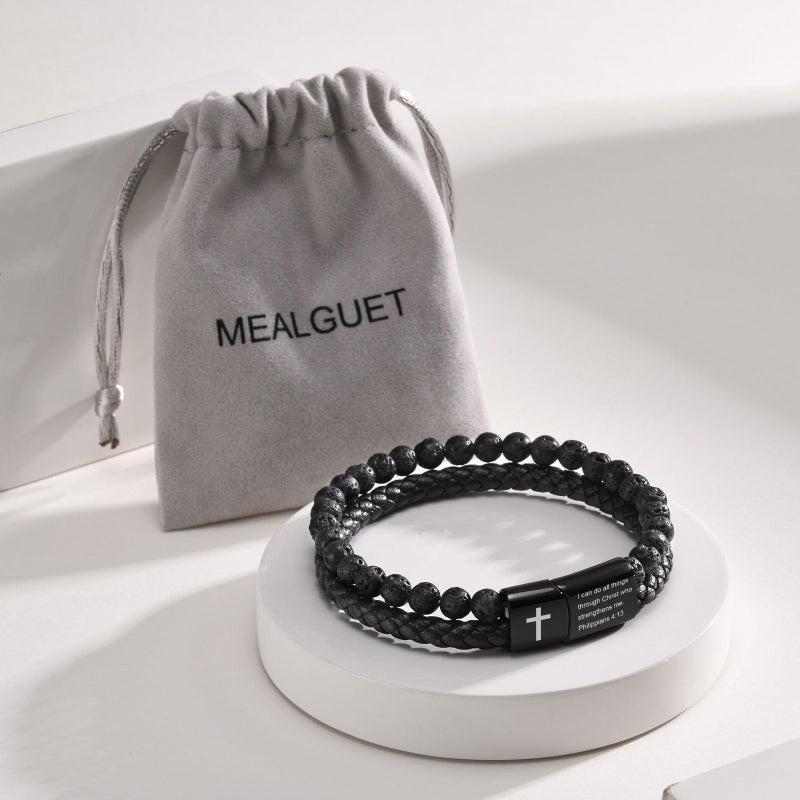 MEALGUET Men's Cross Bracelet for Men : Inspirational Bible Verse Leather Wristband Bracelets Christian Catholic Religious Jewelry Christmas Gifts Ideas for Man,I can Do All things,Medium - Image 4